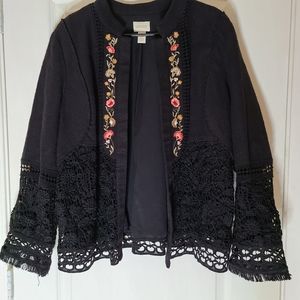 Womans sweater jacket size 3 XL. Black with embroidered flowers.